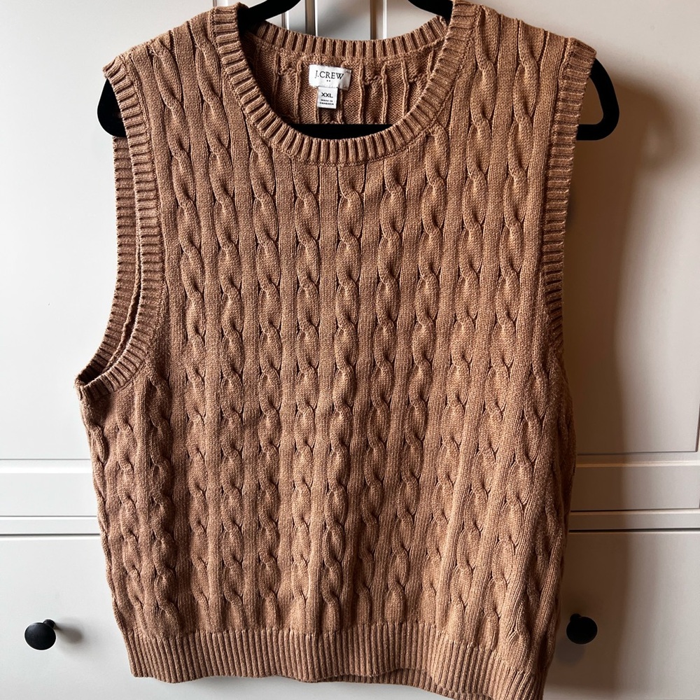 J. Crew Cable Knit Sleeveless Vest in Light Camel